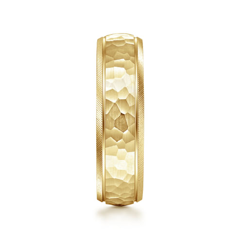 14K Yellow Gold 6mm - Men's Wedding Band in Hammered Finish