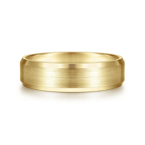 14K Yellow Gold 6mm - Satin Finish Men's Wedding Band with Beveled Edge