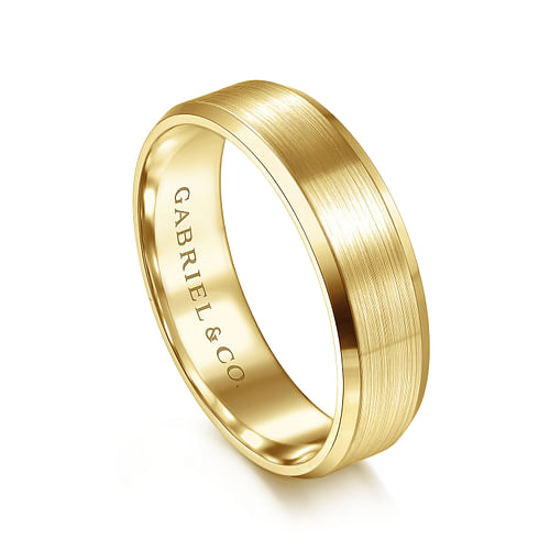 14K Yellow Gold 6mm - Satin Finish Men's Wedding Band with Beveled Edge