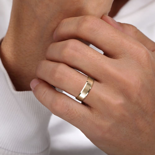 14K Yellow Gold 6mm - Satin Finish Men's Wedding Band with Beveled Edge