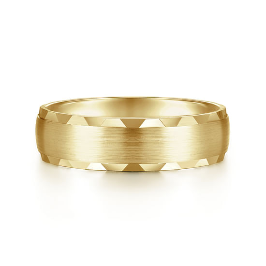Gabriel - 14K Yellow Gold 6mm - Satin Finish Men's Wedding Band with Carved Edge