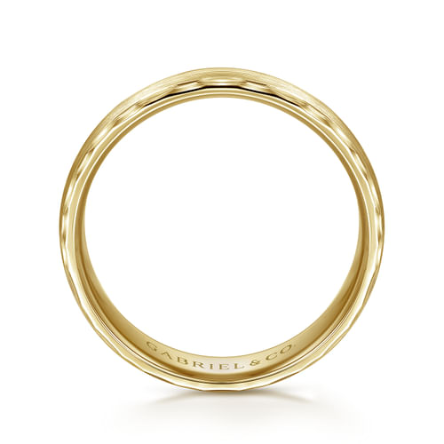 14K Yellow Gold 6mm - Satin Finish Men's Wedding Band with Carved Edge