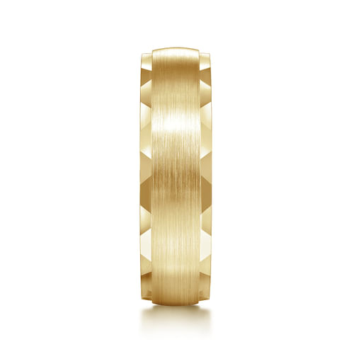 14K Yellow Gold 6mm - Satin Finish Men's Wedding Band with Carved Edge