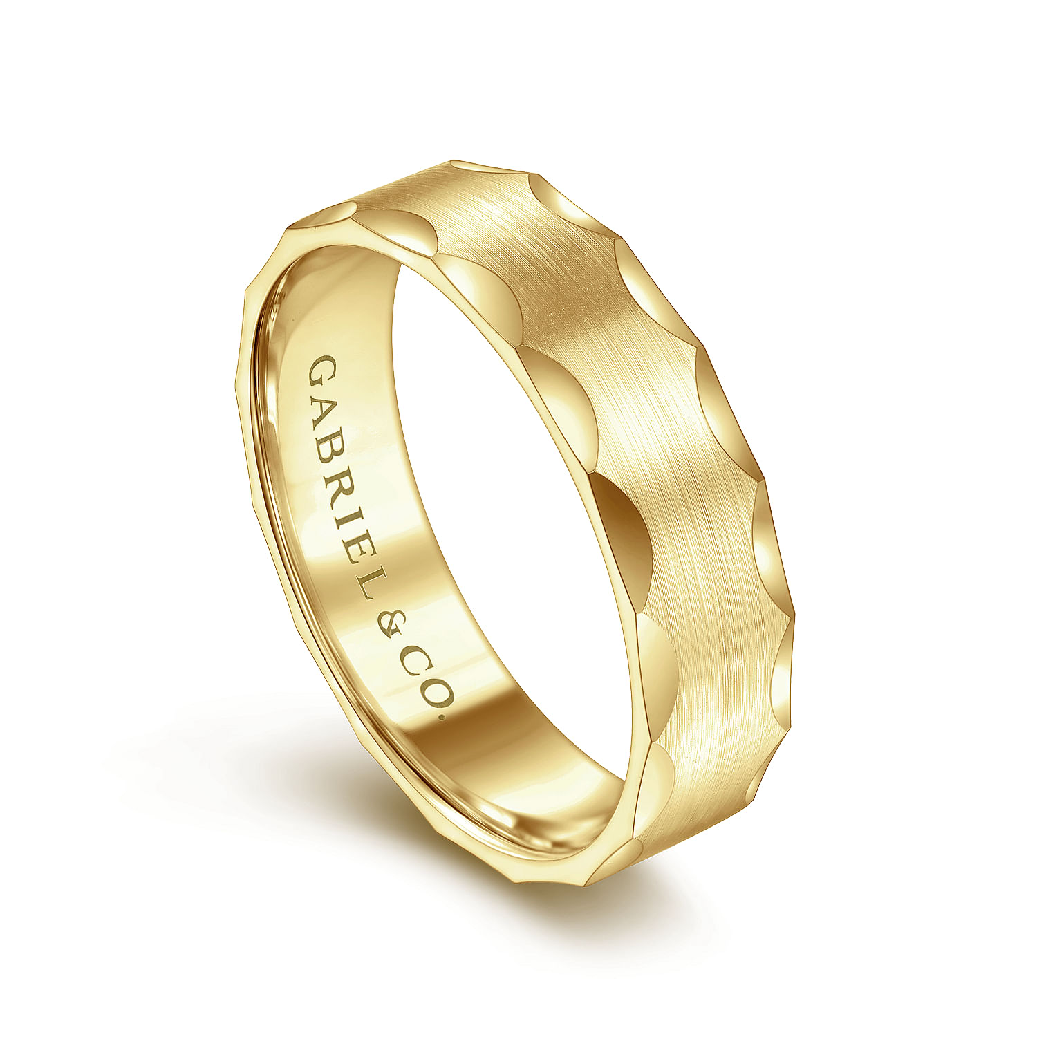 14K Yellow Gold 6mm - Satin Grooved Edge Men's Wedding Band