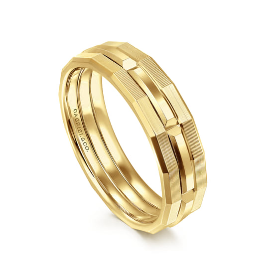 14K Yellow Gold 6mm Men's Ring Brush Finish in Satin Finish angle 3