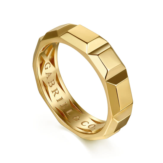 14K Yellow Gold 6mm Square Mens Ring in High Polished Finish angle 3