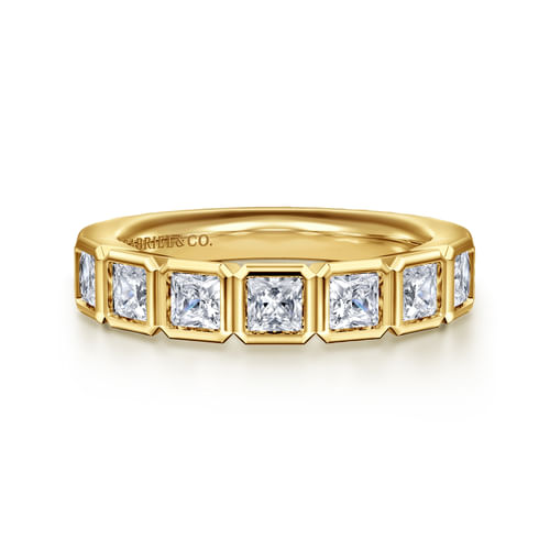 14K Yellow Gold 7 Stone Bezel Princess Cut Diamond Anniversary Band