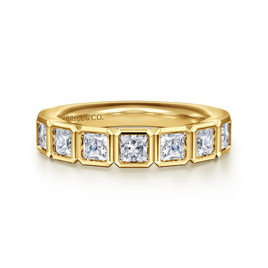 14K Yellow Gold 7 Stone Bezel Princess Cut Diamond Anniversary Band
