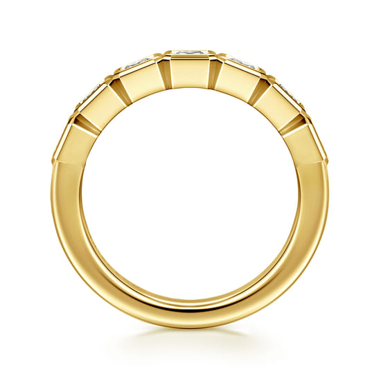 14K Yellow Gold 7 Stone Bezel Princess Cut Diamond Anniversary Band angle 2
