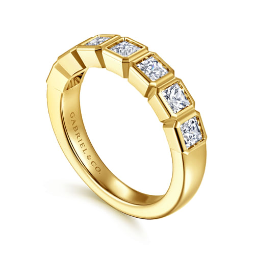 14K Yellow Gold 7 Stone Bezel Princess Cut Diamond Anniversary Band