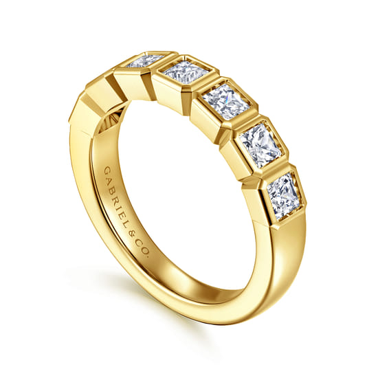 14K Yellow Gold 7 Stone Bezel Princess Cut Diamond Anniversary Band angle 3