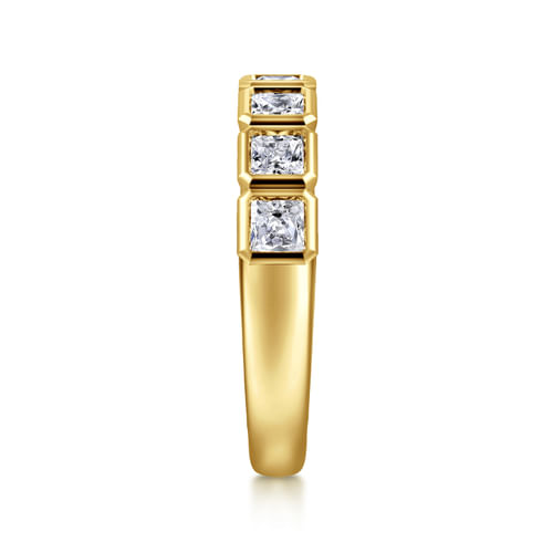 14K Yellow Gold 7 Stone Bezel Princess Cut Diamond Anniversary Band