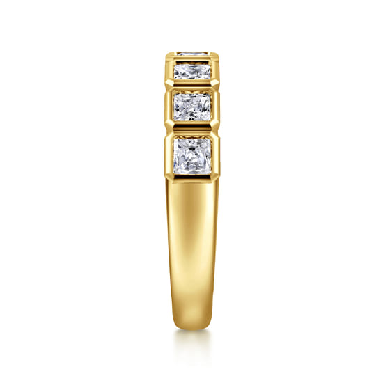 14K Yellow Gold 7 Stone Bezel Princess Cut Diamond Anniversary Band angle 4