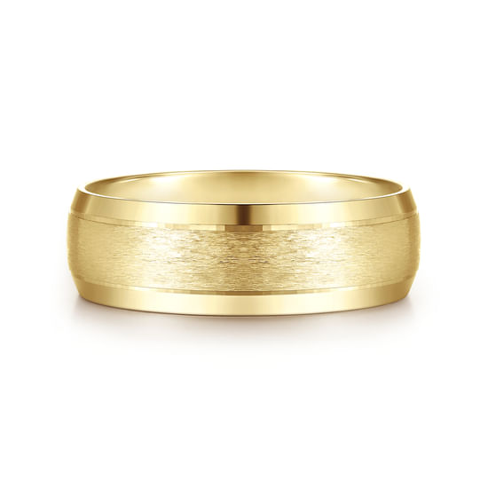 Gabriel - 14K Yellow Gold 7mm - Beveled Edge Men's Wedding Band in Horizontal Brush Finish