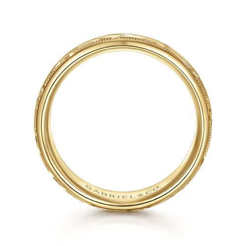 14K Yellow Gold 7mm - Engraved Woven Men's Wedding Band in Satin Finish