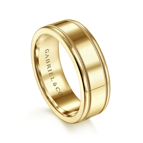 14K Yellow Gold 7mm - High Polished Men's Wedding Band 