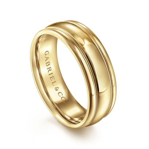 14K Yellow Gold 7mm - Men's Wedding Band in High Polished Finish