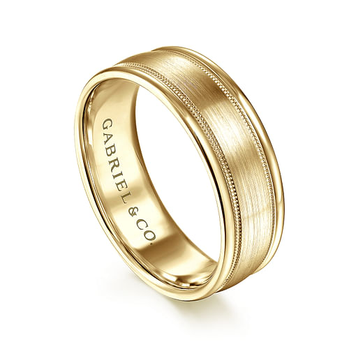 14K Yellow Gold 7mm - Men's Wedding Band in Satin Finish