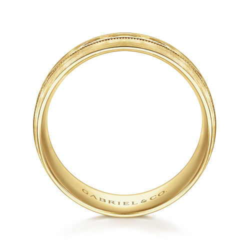 14K Yellow Gold 8mm - Engraved Men's Wedding Band in Satin Finish