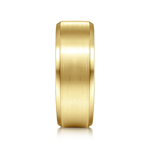 14K Yellow Gold 8mm - Satin Finish Men's Wedding Band with Beveled Edge