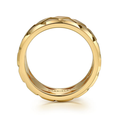 14K Yellow Gold 8mm Herringbone Mens Ring in High Polish