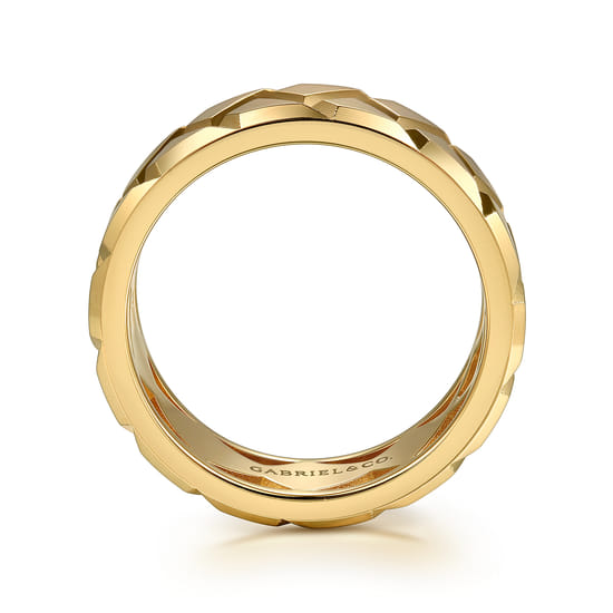 14K Yellow Gold 8mm Herringbone Mens Ring in High Polish angle 2