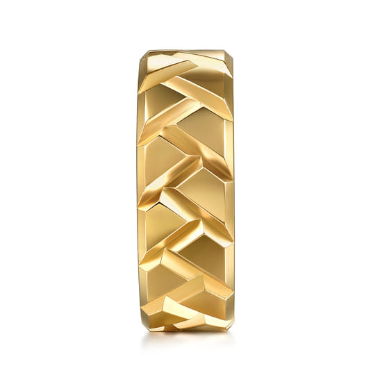 14K Yellow Gold 8mm Herringbone Mens Ring in High Polish angle 4