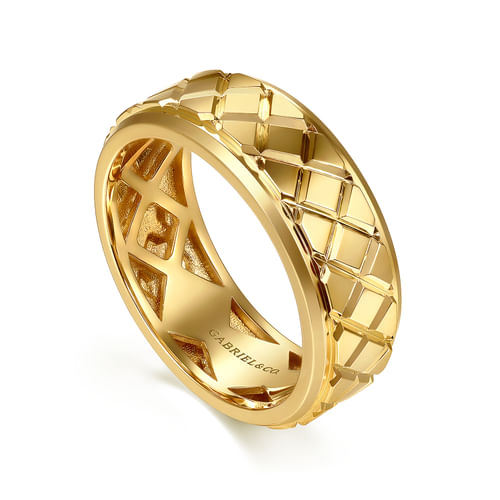 14K Yellow Gold 8mm Square Mens Ring in High Polished Finish