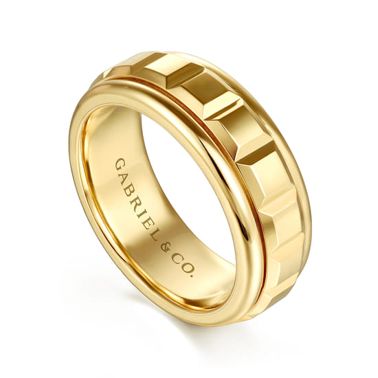 14K Yellow Gold 8mm Square Rotating Mens Ring in High Polished Finish angle 3