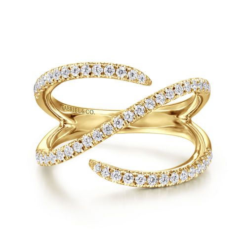 14K Yellow Gold Abstract Diamond Bypass Wrap Ring