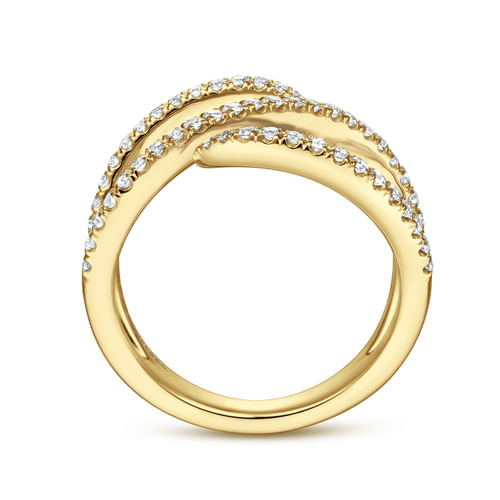 14K Yellow Gold Abstract Diamond Bypass Wrap Ring
