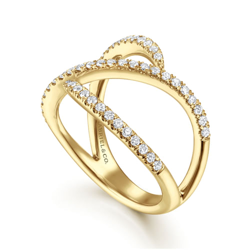 14K Yellow Gold Abstract Diamond Bypass Wrap Ring