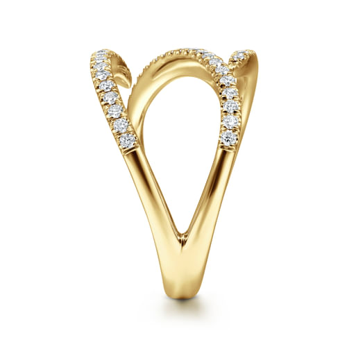 14K Yellow Gold Abstract Diamond Bypass Wrap Ring