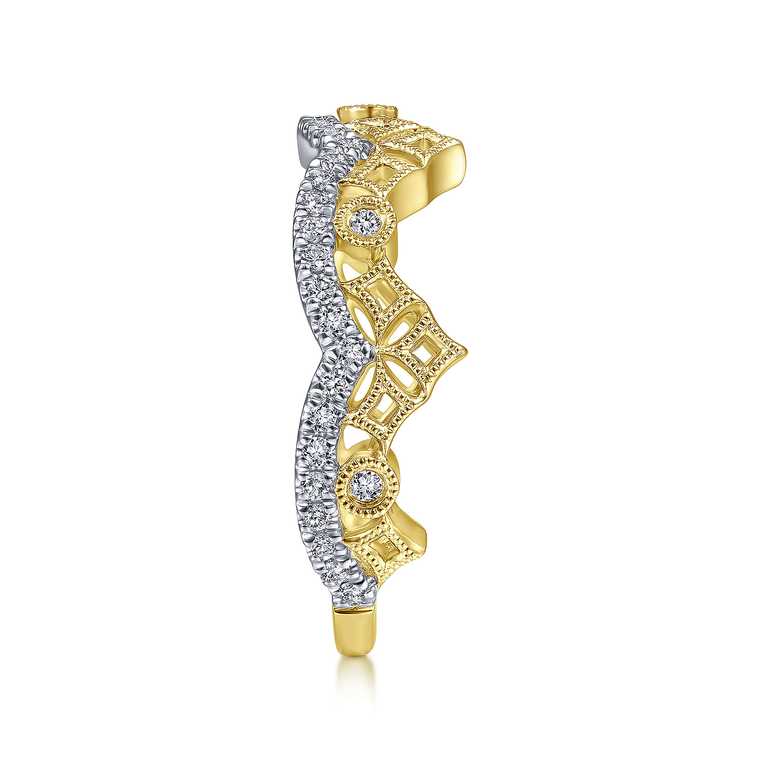 14K Yellow Gold Abstract Geometric Curved Diamond Ring