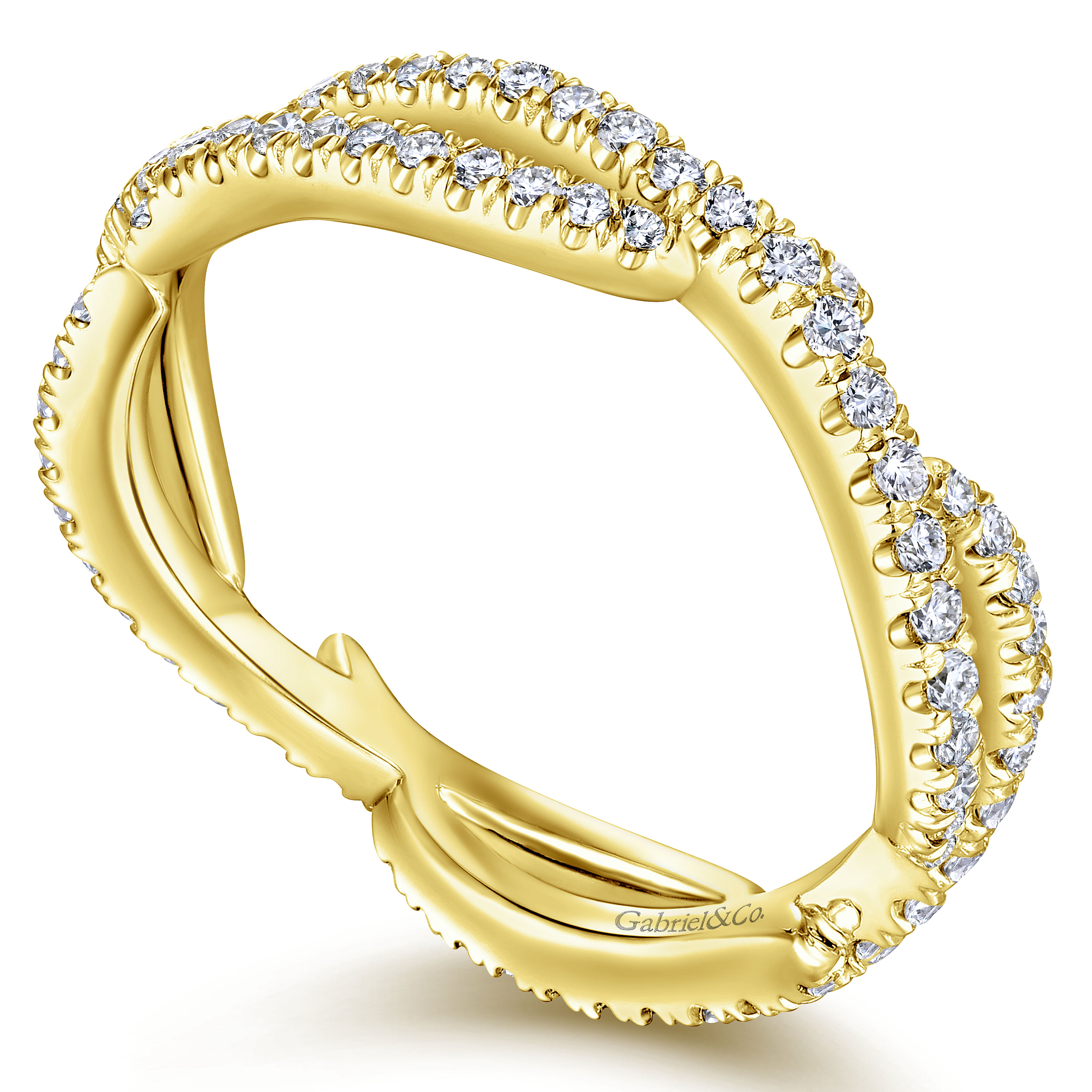 14K Yellow Gold Abstract Twisted Diamond Eternity Ring