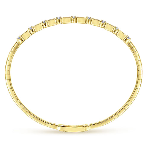 14K Yellow Gold Alternating Baguette and Round Diamond Bangle