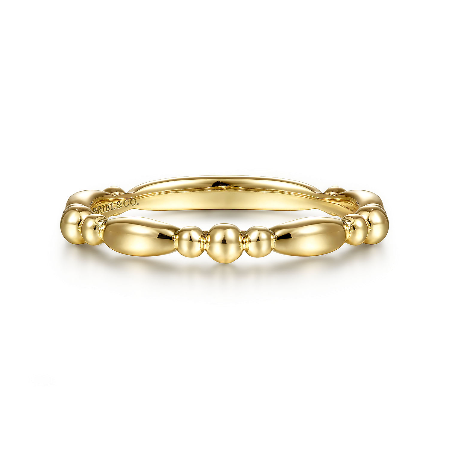 14K Yellow Gold Alternating Bar and Bujukan Bead Stackable Ring
