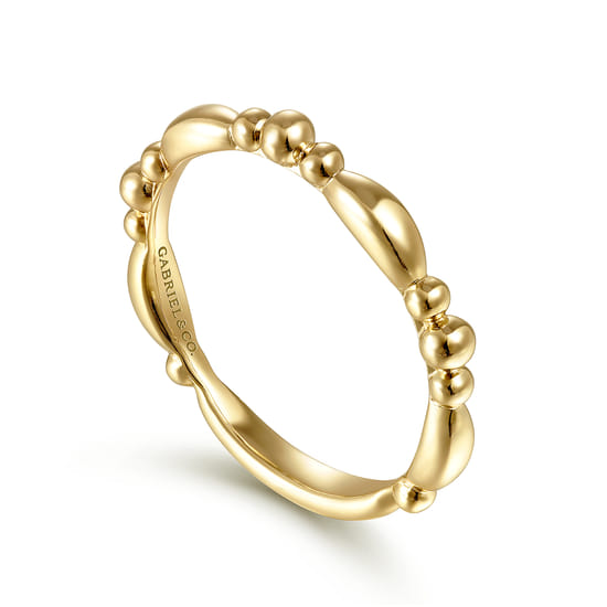 14K Yellow Gold Alternating Bar and Bujukan Bead Stackable Ring angle 3 14K Yellow Gold Alternating Bar and Bujukan Bead Stackable Ring angle 3