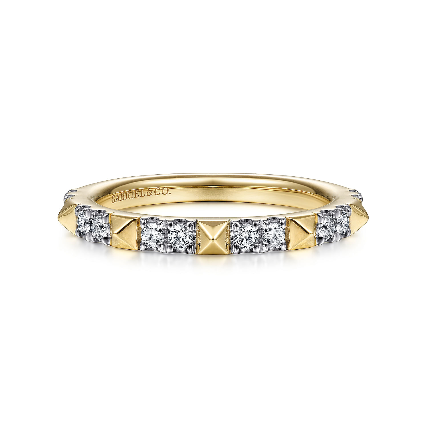 14K Yellow Gold Alternating Diamond and Pyramid Stackable Ring