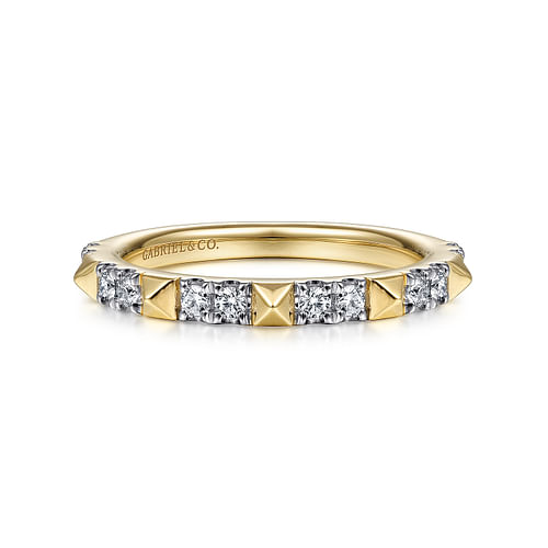 14K Yellow Gold Alternating Diamond and Pyramid Stackable Ring