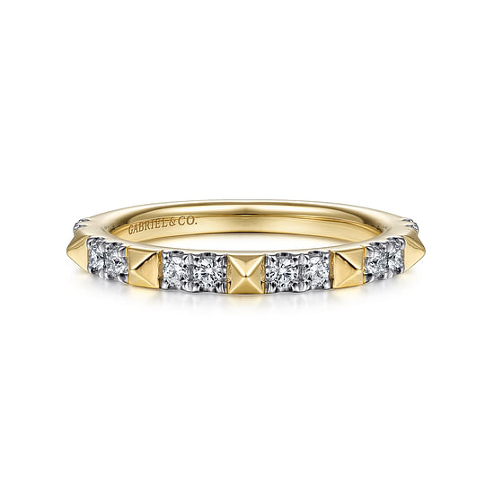 Gabriel - 14K Yellow Gold Alternating Diamond and Pyramid Stackable Ring