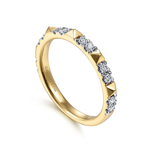 14K Yellow Gold Alternating Diamond and Pyramid Stackable Ring