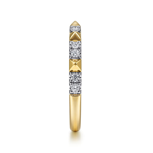 14K Yellow Gold Alternating Diamond and Pyramid Stackable Ring