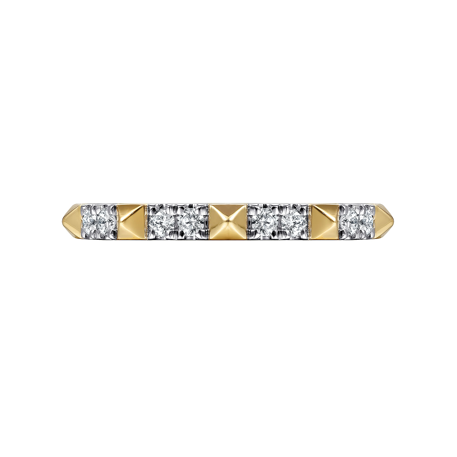 14K Yellow Gold Alternating Diamond and Pyramid Stackable Ring