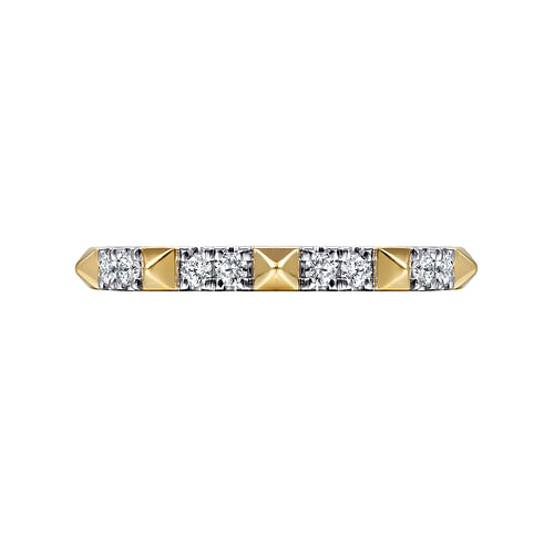 14K Yellow Gold Alternating Diamond and Pyramid Stackable Ring