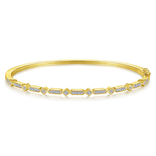 14K Yellow Gold Alternating Geometric Stations Diamond Bangle