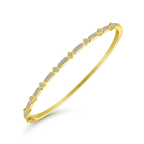 14K Yellow Gold Alternating Geometric Stations Diamond Bangle