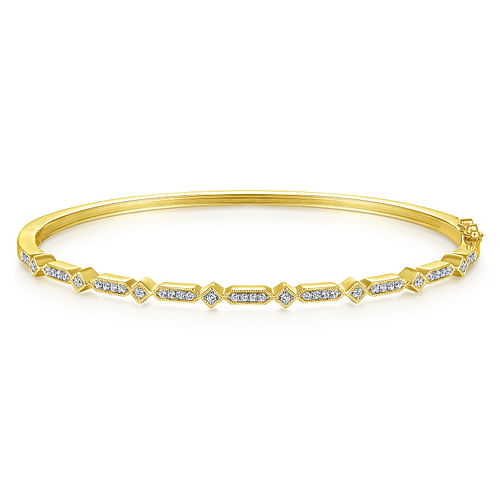 14K Yellow Gold Alternating Geometric Stations Diamond Bangle