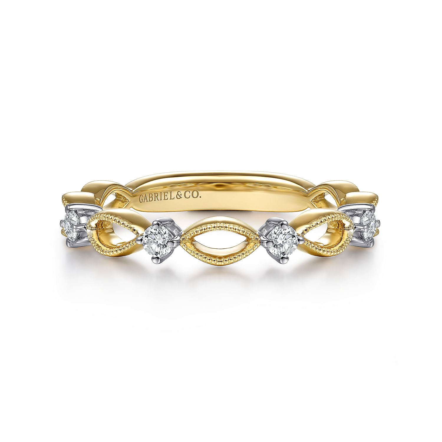 Gabriel - 14K Yellow Gold Alternating Open Link and Diamond Stackable Ring