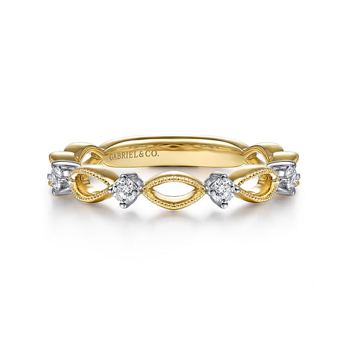 14K Yellow Gold Alternating Open Link and Diamond Stackable Ring